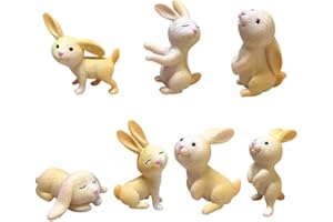 PRO-NOKE Miniature Rabbit Ornament Easter Bunny Figurines Bunny Cake Toppers for Party Favors Gifts Easter Desk Decorations (1Set)