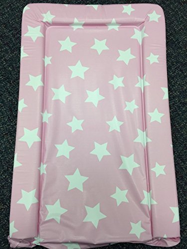 Deluxe Unisex Baby Waterproof Wipeable Changing Mat with Raised Edges - Pink with White Stars