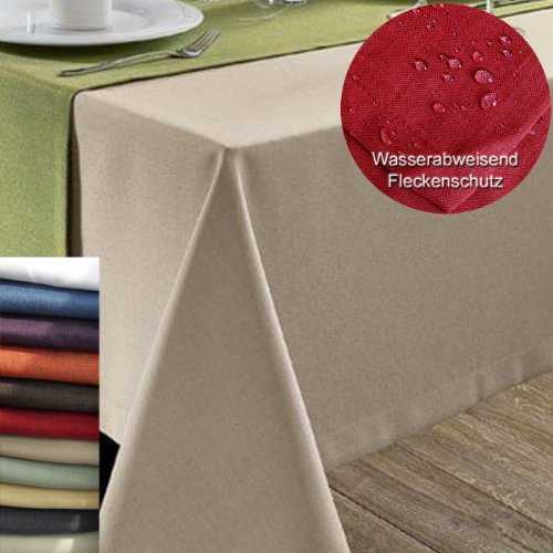 Leinen Optik Farbe Größe wählbar – Eckig 130 x 220 bzw. 130×220 bzw. 220×130 cm Weiss mit Lotus Effekt Tischdecke mit Fleckschutz von DecoHometextil – Weiss 130 x 220 cm - 3
