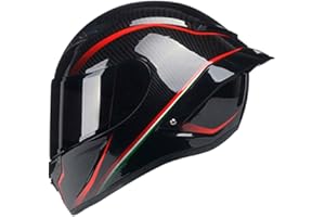 Woljay Casco Moto Integrale Fibra Carbonio Caschi Moto On Road Scooter Street Touring Casco da Motociclista Unisex Adulto DOT/ECE 22-05 Linea Rossa Lucida