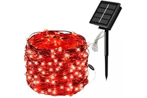 PARTENOPEA Catena luminosa di 100 microled 10 METRI led ad energia solare con picchetto a pannelli da esterno per albero di Natale decorazioni eventi matrimoni feste BY WISDOM (LUCE ROSSA)