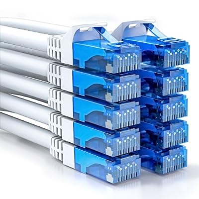 deleyCON [SET 10 pièces] 0,5m Câble réseau RJ45 CAT6 Gigabit LAN DSL - Blindage U/UTP - surfaces de contact dorées - prises RJ45 - blanc