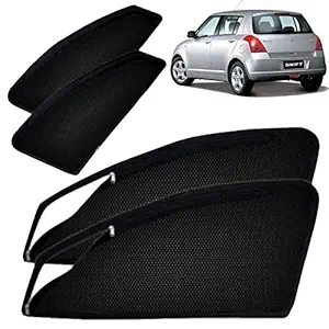Autofact Magnetic Window Sunshades / Curtains for Maruti Swift Old (2005 to 2010) [Set of 4pc - Front 2pc with Zipper ; Rear 2pc Without Zipper] (Black)