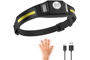 Boruit 270 Gradi Torcia Frontale LED, Torcia frontale con sensore intelligente, 650 Lumen torcia frontale ricaricabile, IPX4 impermeabile per corsa, jogging, pesca