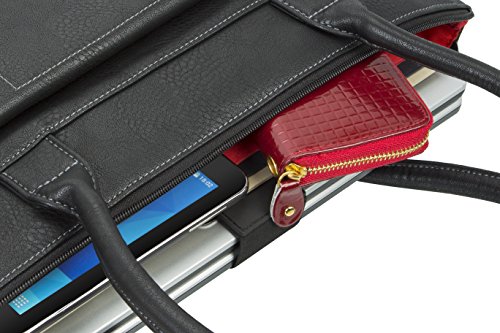 RIVACASE Tasche f  r Laptops bis 15 6    - Elegante Schultertasche f  r Damen aus hochwertigen PU-Leder und viel Stauraum - Schwarz