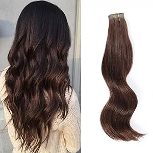 Amazingbeauty Semi-permanent Real Remi/Remy Human Tape in for Hair extentions 50g/20pcs Tape Attached Skin Weft Invisible Seamless Reusable Dark Brown Color #3 16 Inch