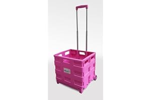 LEISURE DIRECT ® PINK HEAVY DUTY EXTRA LARGE SHOPPING GROCERY FOLDABLE FOLDING CAR BOOT CART CRATE BOX TROLLEY FOR TEACHERS COLLEGE BOOKS FOLDERS 35KG CAPACITY FOLDS FLAT (Pink Trolley 35kg)