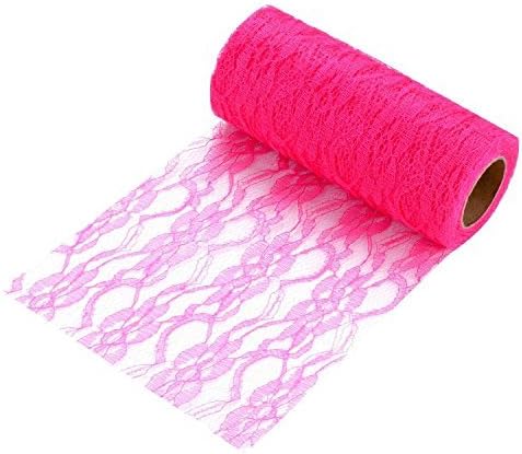 Alohha 6"x 10Yards Vintage Lace Roll Netting Lace Fabric Polyester Tulle Roll for Tutu Skirt Table Runner Chair Sash Bow DIY Wedding Party Art Craft Decor (Fuchsia Pink)