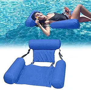 Kixre Inflatable Water Hammock, Folding Pool Float Lounge Chair Seat with Backrest Floating Chair Pool Float Lounge Water Chair Water Hammock 4-in-1 for Adults and Children