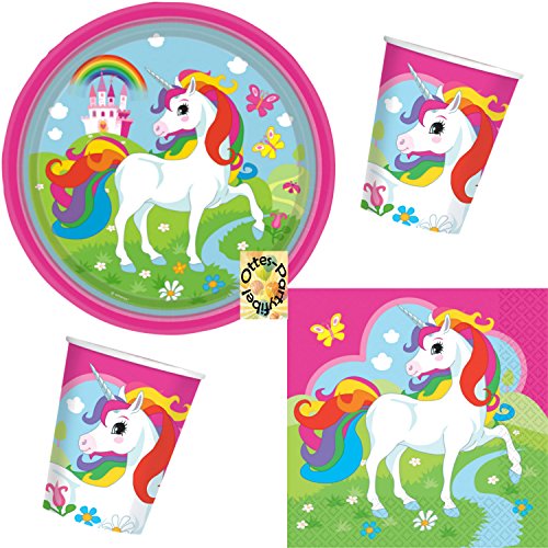 Einhorn Regenbogen Partyset 52 Teile für 16 Personen Teller Becher Servietten