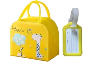 CUHZA 1 Stück Lunchtasche Kinder mit 1 Gepäckanhänger, Lunch Tasche, Mini Kühltasche Kinder, Lunchbag Cute Für Kindergarten, Schule（Gelb）