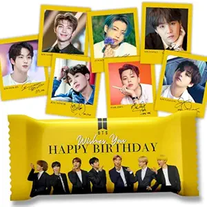 Katha Chocolates BTS Gifts K-Pop Bangtan Boys, Members Cards with Autograph + Birthday Chocolate Large Bar Perfect Present for Sister, Girlfriend, Wife, Niece, Daughter (100g) (Milk Chocolate)
