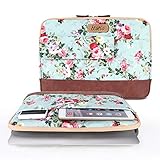 iCasso Laptop Sleeve pour 12-13,3 pouces MacBook Pro, MacBook Air, ordinateur portable, cuir couture toile souple ordinateur housse housse (Flower)
