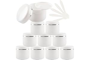 ZEOABSY 24 Piezas 30ml Blanco Tarros de Plástico con Cinta Plata Tapa Rosca, Tarros de PP Vacíos Redondo, Contenedor De Cosméticos para Cremas, Viajes con 24 Espátula