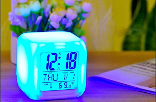 CPEX Glowing Cube Digital Alarm Thermometer with LED, LCD for Bedroom(White)