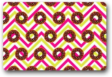 Donut Art Pattern With Colorful Chevron Background Non-slip Doormat,Floor Mat Door Mat Rug Indoor/Outdoor/Front Door/Bedroom Mats 23.6(l) X 15.7(w) Inch