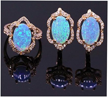 LOVE STUDIO,Attactive Jewellery Ring Earrings Set AAA Zircon 18K Gold Plated Oval Shaped Engagement Ring Women Jewelry (Ring Size 8, Blue)