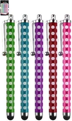 Emartbuy® Vexia Tab 8i Hero / Vexia Win Tab 9 / Vexia Zippers Tab 9i / Vexia Zippers Tab 10i / Vexia Portablet 10 / Portablet 10 Plus Tablet Pack Of 5 Polka Dots Touchscreen High Quality Rubber Tip Stylus Pens