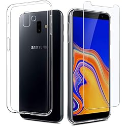 EasyAcc Funda y Protector de Pantalla para Samsung Galaxy J6 Plus, Case Carcasa TPU Alta Definicion Cristal Vidrio Premium 9H Dureza para Samsung J6 Plus 2018 - Transparente