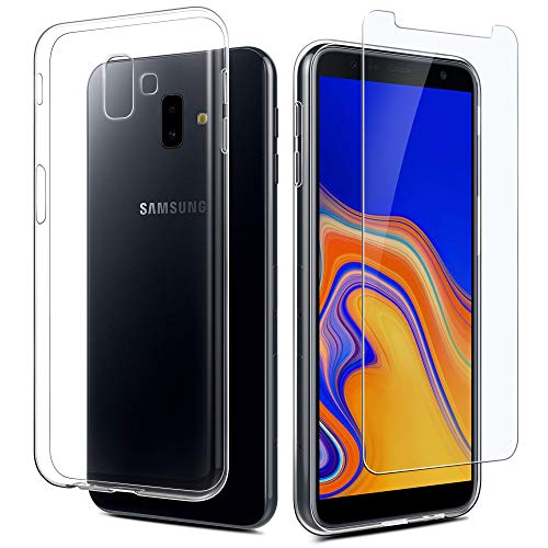 EasyAcc Funda y Protector de Pantalla para Samsung Galaxy J6 Plus, Case Carcasa TPU Alta Definicion Cristal Vidrio Premium 9H Dureza para Samsung J6 Plus 2018 - Transparente