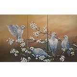 Acrylgemälde TAUBEN AUF BLÜTENZWEIGEN 3-teiliges Set