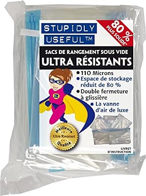 Stupidly Useful « Stupidly Useful » Sacs de Rangement Sous Vide - Platine 110microns - Format Economique Lot de 10 Sacs - Taille Moyenne 70cm x 50cm