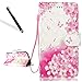 Produktbild Wallet Hülle für iPhone 8,Hülle für iPhone 8,Leeook Noble Retro Elegant Schön 3D Effekt Kreative Rosa Weiß Schmetterling Blume Gemalt Muster Entwurf PU Leder Stand Brieftasche Case Hülle Etui Klapphülle Flip Folio Book Case TPU Cover Bumper Tasche mit Kartenfächer und Bargeld für iPhone 8 + 1 x Schwarz Eingabestift-Pink White Butterfly Flower