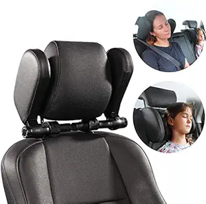 Juxori Car Seat Lateral Headrest, Leather Head Support Pillow with Telescopic Bar and Slidable Clips for Children and Adults