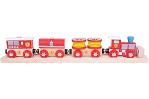 Bigjigs Rail Train Secours Incendie | Train en Bois | Circuit Train Bois | Jouet Enfant | Jouet Éducatif | Cadeau Enfant | Jouet en Bois | Compatible avec Autre Marques de Train en Bois