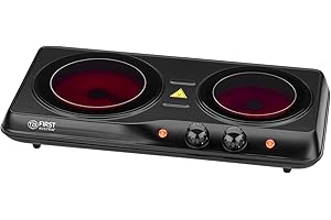 TZS First Austria - Piastra di cottura doppia infrarossi vetroceramica TUTTI i tipi di pentole 2000W - Mini Fornello elettrico da trasloco, campeggio e casa - Regolazione continua e spia di controllo