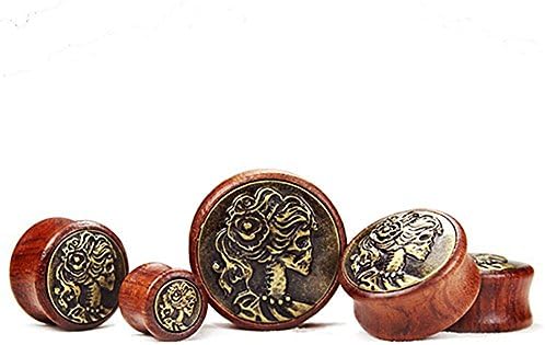 Wooden Flesh Tunnel Totenkopd Woman Skeleton Wood 12/sattle Fit Double Flared Ear Plug Organic braun 30 mm