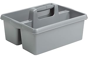 Wham Large Plastic Kitchen Cleaning Carry Tray Caddy Tidy Tote Organiser with Handle - Silver, 5 liters