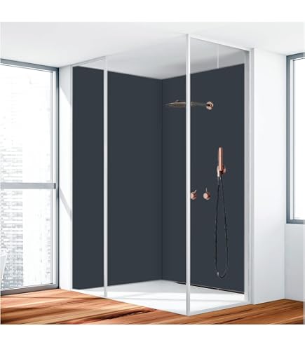 Dedeco Eck-Duschrückwand Aus Aluminium – Wasserfester Stein V6 Druck, 2x 90x200 Cm, Made In Germany