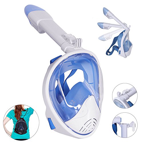Máscara De Buceo, Unigear 180°Vista Anti-Vaho Anti-Fugas Con Soporte Para Cámara Deportiva Gopro Tubo Respirador Plegable Cara Completa Fácil Respiración Tamaños Para Adultos Niños (Blanco, L/XL)