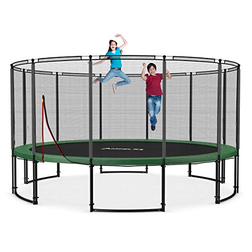 Ampel 24 Trampolin Ø 490 cm blau oder grün | Gartentrampolin Komplettset mit verstärktem Sicherheitsnetz | belastbar bis 180 kg | 2 Ausführungen | Extra Schutz