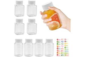 CYNNXIA 8 PCS Plastic Juice Bottles With Lids, 100ml 120ml Clear Drink Containers Reusable Mini Shot Bottles Empty Smoothie Bottles with Fruit Label for Storage Smoothie Juice Beverages Milk Coffee