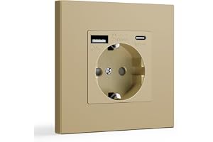 BSEED Schuko-uttag 1 fack med USB (max. 2,1 A) och USB C-uttag, PC paneluttag, barnsäkring, inbyggt vägguttag för mobiltelefo