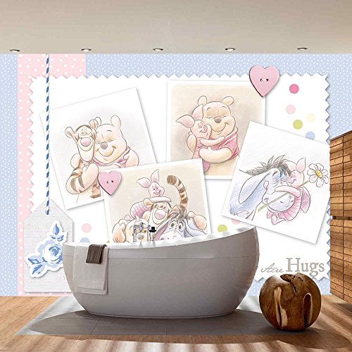 Vlies Fototapete PREMIUM PLUS Wand Foto Tapete Wand Bild Vliestapete – Kindertapete Cartoon Winnie Pooh Ferkel Tigger Herzen Liebe – no. 2343, Größe: 368 x 254 cm Vlies - 7