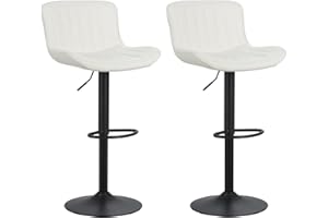 BRIGROS LA VOGLIA DI FARE We Home - Set Da 2 Sgabelli Da Bar Alti Regolabili In Ecopelle, Sgabello Da Cucina Girevole A 360°, Sgabello Con Schienale E Poggiapiedi, Sgabello Con Base Metallica Nera (Bianco)