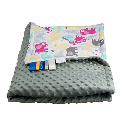 1buy3 MINKY Babydecke gefüttert |Plüschdecke |Krabbeldecke |Kuscheldecke 75 x 100 cm (41. Grau + Elephanten)