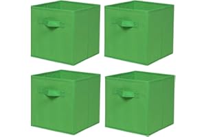 BonChoice Foldable Storage Cubes Boxes with Handle for Home Organization, Fabric Wardrobe Storage Box Organizer Basket Bins for Clothes Beddings Toys Towels, Collapsible & Durable (4, Green)
