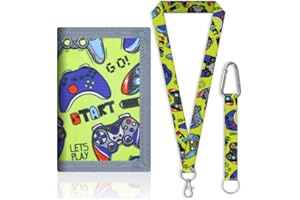 GUOYOU Kids Wallet Tri fold Coin Pocket Children Neck Pouch with Zipper Key Chain and ID Window Card Holders for Toddler Children Birthday Gifts with Lanyard and Key Chain Holder (Green)