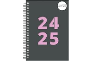QUICKDRAW Academic Diary 2024-2025 A5 Week To View Wiro Bound Mid Year Die Cut Cover Student Planner Organiser (Pink)