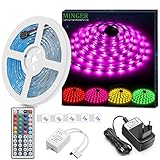 Minger Kit de Ruban à LED Etanche 5M 5050 RGB SMD Multicolore Bande LED Lumineuse avec Télécommande à Infrarouge 44 Touches et Alimentation 12V