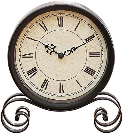 OLILEIO American Style Retro Iron Clock Creative Home Living Room Desktop Clock Set Circular Clock