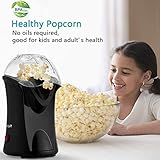 Rendio Popcornmaschine für Zuhause zum selber machen, 1200W Heißluft Popcorn Maker, Weites-Kaliber-Design mit Messbecher und abnehmbarem Deckel, Schwarz