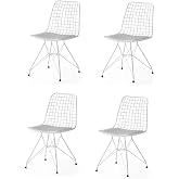 Metal Telli Mutfak Cafe Ofis Bah&ccedil;e Sandalyesi 4l&uuml; Set BEYAZ