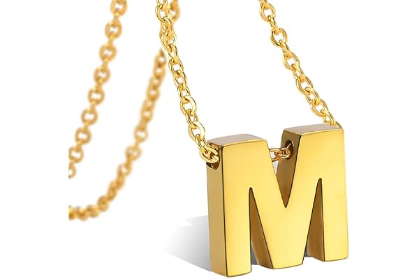 VU100 Initiale Collier pour Femmes Filles Or Lettre Pendentif Acier Inoxydable Chaîne Bijoux