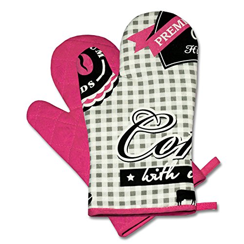 2 x (= Paar) “ COFFEE TIME “ Farbe : Braun – wunderschönes Kaffee – Haus Motiv – Backhandschuhe Handschuhe Ofenhandschuhe Grillhandschuhe – Hochwertig , mit Baumwolle , eine schöne kleine Geschenk – Idee – NEU - 4