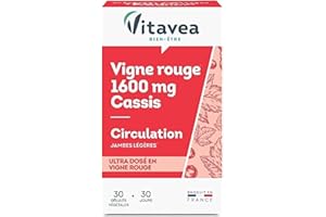 Vitavea - Complément Alimentaire Circulation - Vigne Rouge, Cassis - Jambes Légères et Circulation Veineuse - 30 gélule - Cure de 1 mois - Fabriqué en France